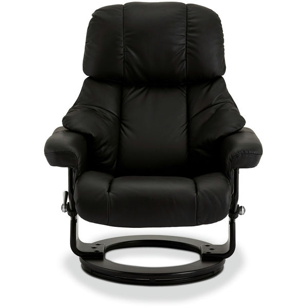 Manueller Relaxsessel mit Fußhocker - Echtleder/PVC Schwarz
