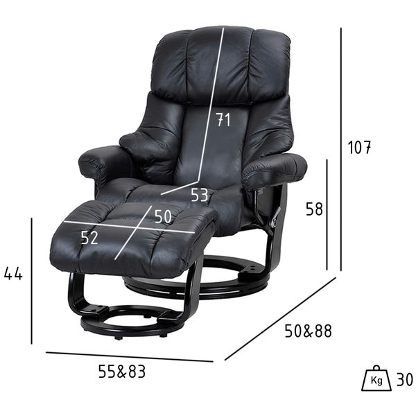 Manueller Relaxsessel mit Fußhocker - Echtleder/PVC Schwarz