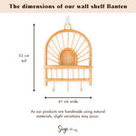 Rattan-Wandregal – Kleines Boho-Wandregal – Hängendes Rattan-Regal – Kleider- oder Schlüsselhaken – Handgefertigtes Regal aus Rattan (41 x 53 cm) BANTEN