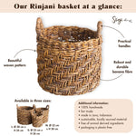 Boho -Wäscherei oder Pflanzenkorb - runder gewebter Lagerkorb - dekorativer Korb aus Bananenfasern (3 Größen Ø 25/32/38 cm) Rinjani