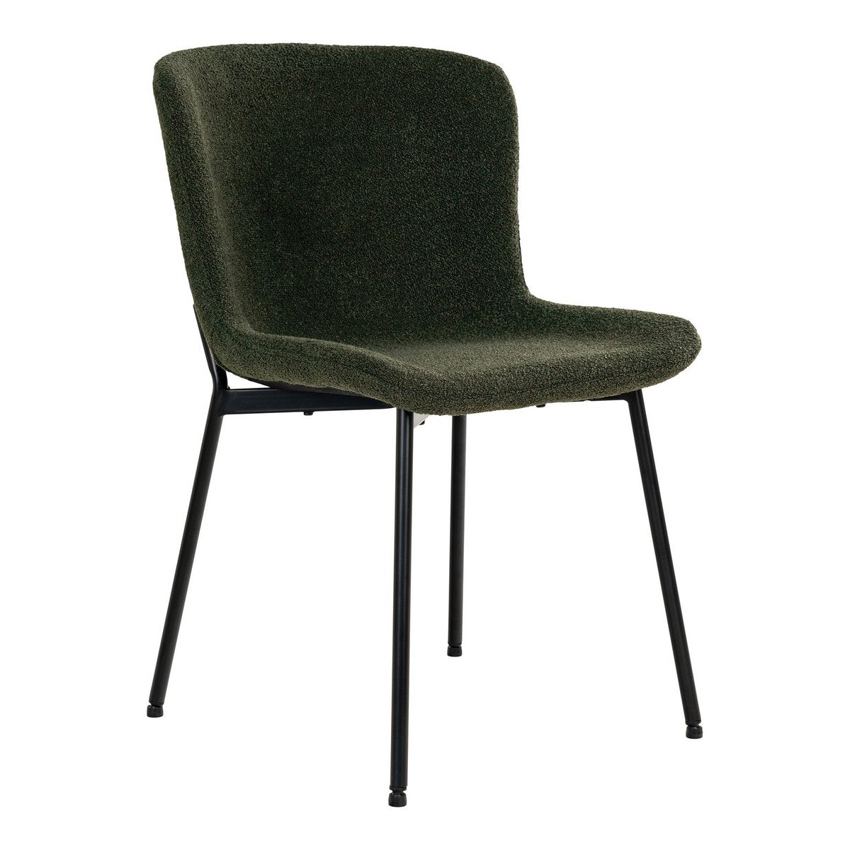 Maceda Esszimmerstuhl – Dunkelgrünes Bouclé, schwarze Beine – 2er-Set