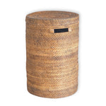 Großer Wäschekorb mit Deckel - gewebter runder Korb - brauner Boho -Aufbewahrungskorb - Dekorativer Rattankorb (2 Größen Ø 36/40 cm) Sari (braun)