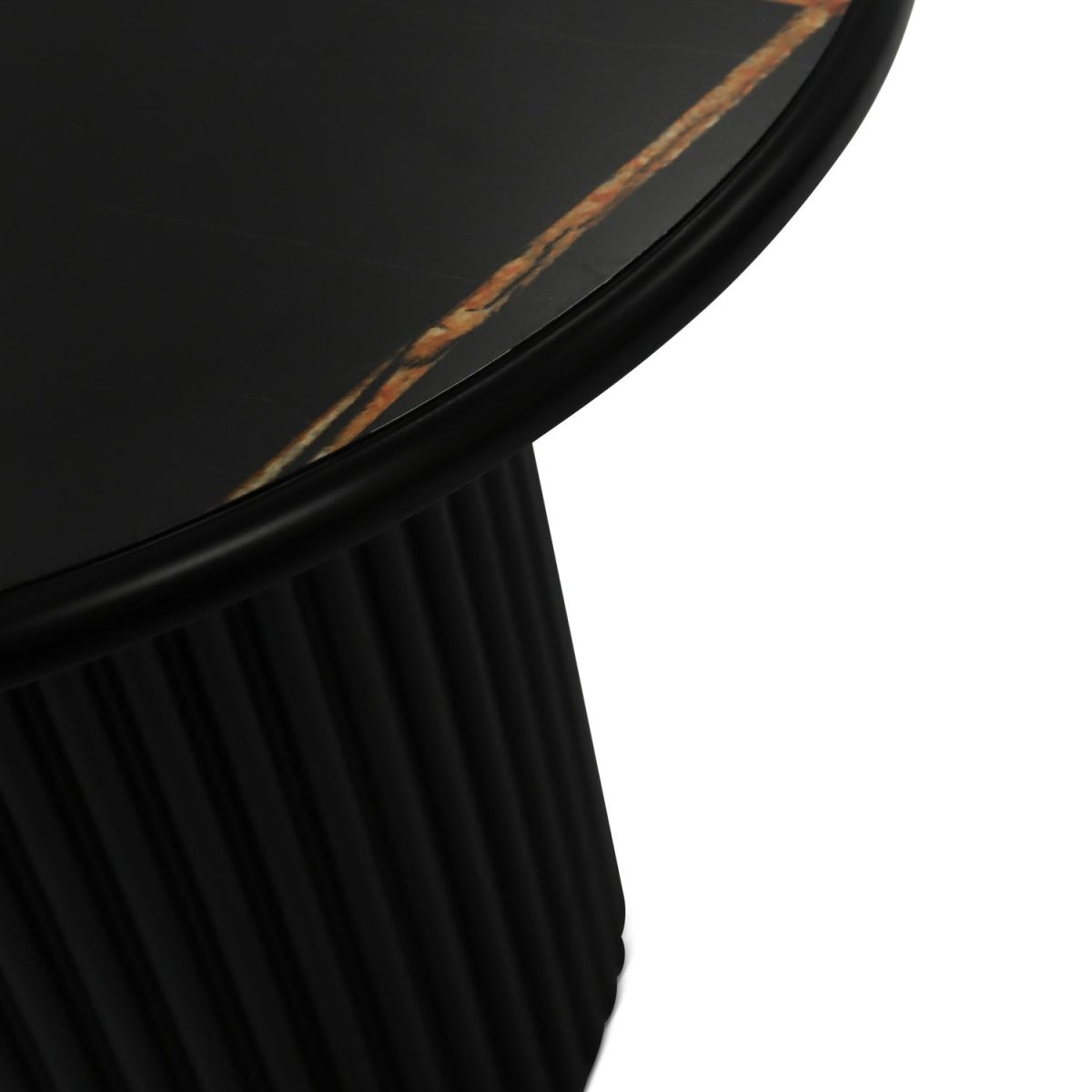 Couchtisch Rund ø60 cm - Marmoroptik & Lamellenoptik Schwarz