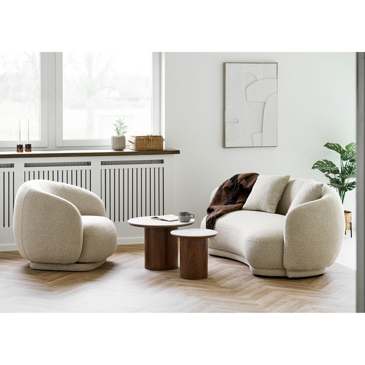 Noli Couchtisch, Tischplatte aus Keramik/Eschenfurnier, weiß/dunkelbraun, ø60x42 cm