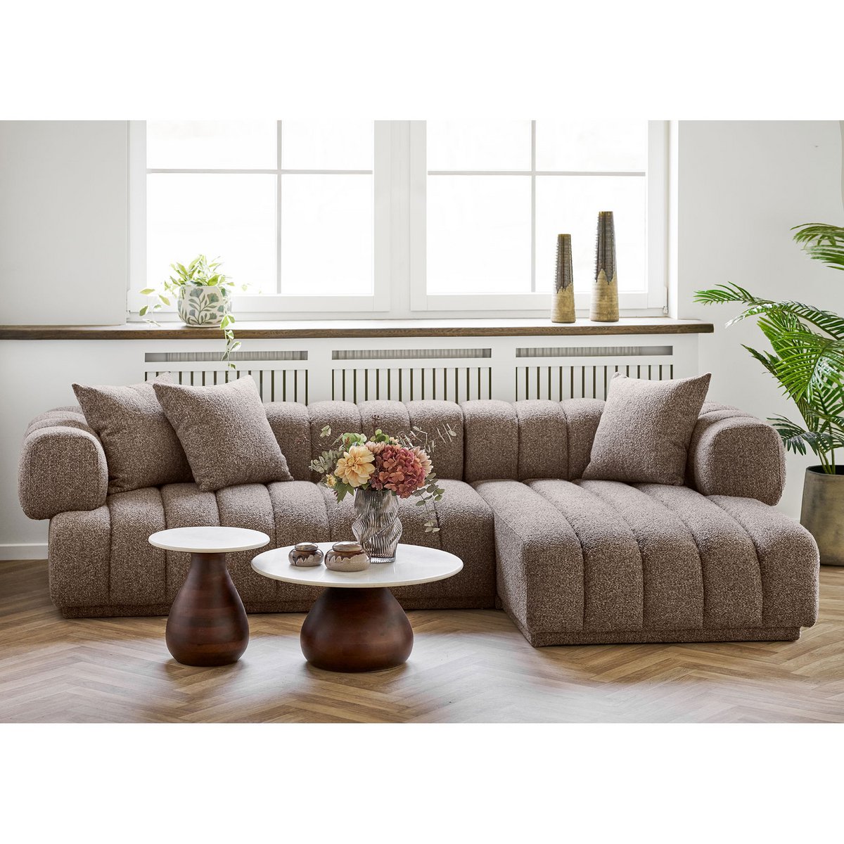 Heide Couchtisch, Mangoholz/Marmor, dunkelbraun/weiß, ø70x35 cm