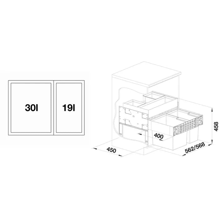 BLANCO Einbaumülleimer Select II 60/2 Orga, 526208, ab 60cm Schrankbreite, Kunststoff, 19 und 30 Liter