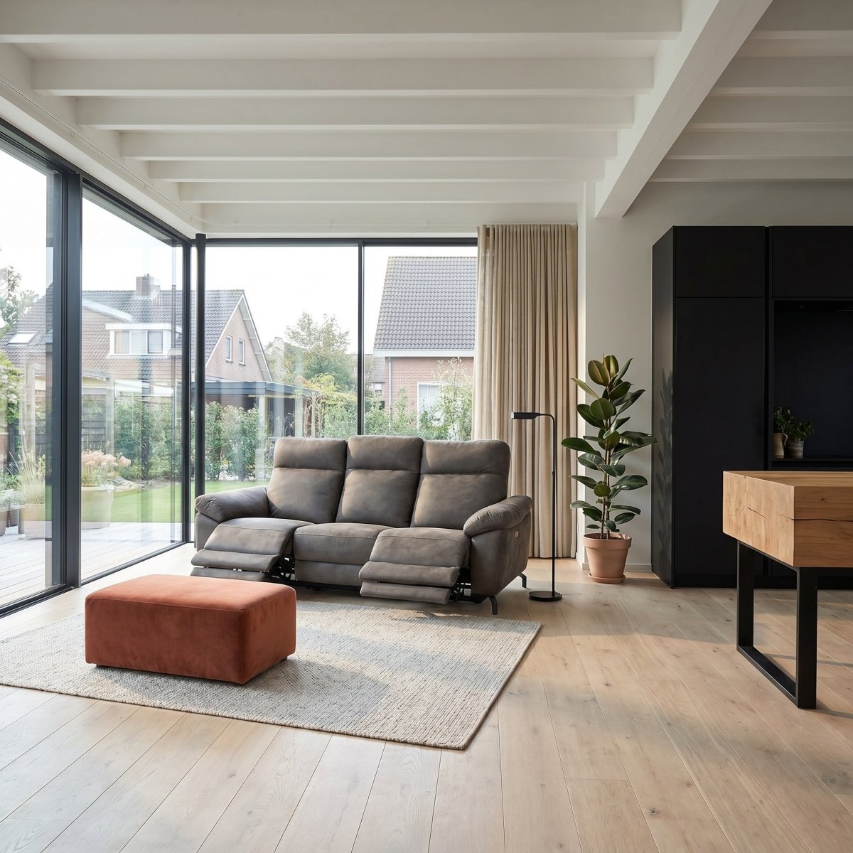 Elektrisches 3-Sitzer Relaxsofa Selesta - Stoff Taupe mit USB