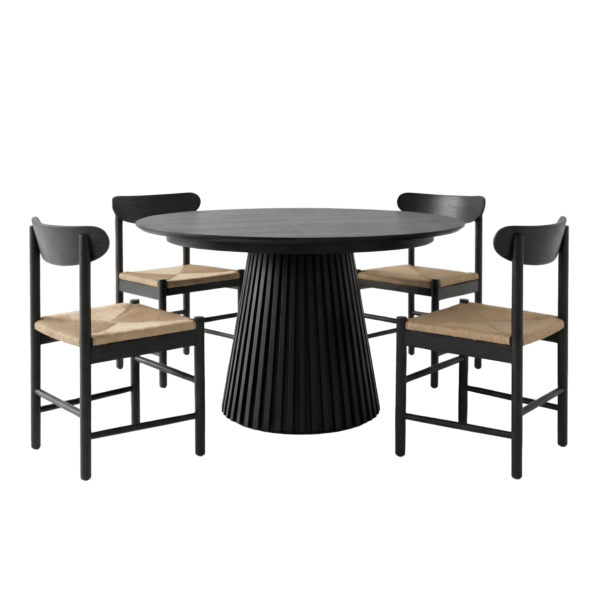 Essgruppe mit 4 Stühle und Esstisch - ø140 cm - Ausziehbar bis 240 cm Schwarz