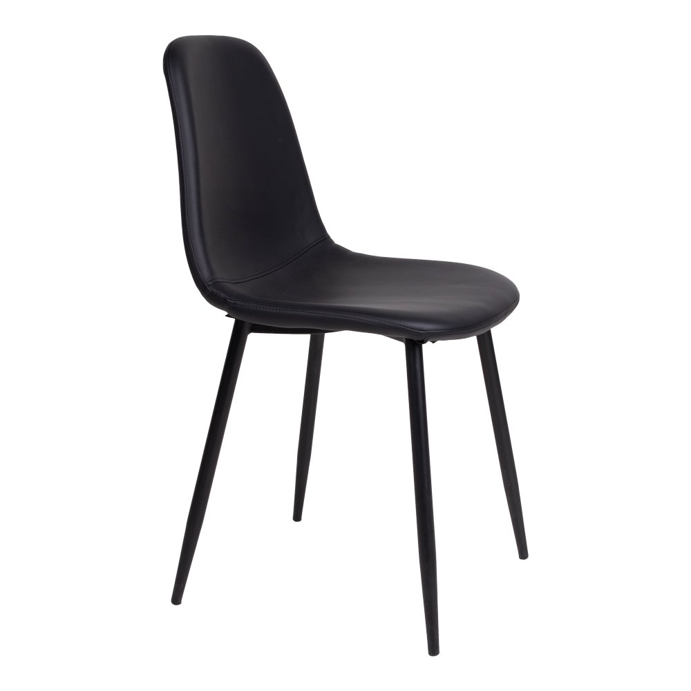 Stockholm Esszimmerstuhl – Schwarz, PU-Leder, schwarze Metallbeine – 2er-Set