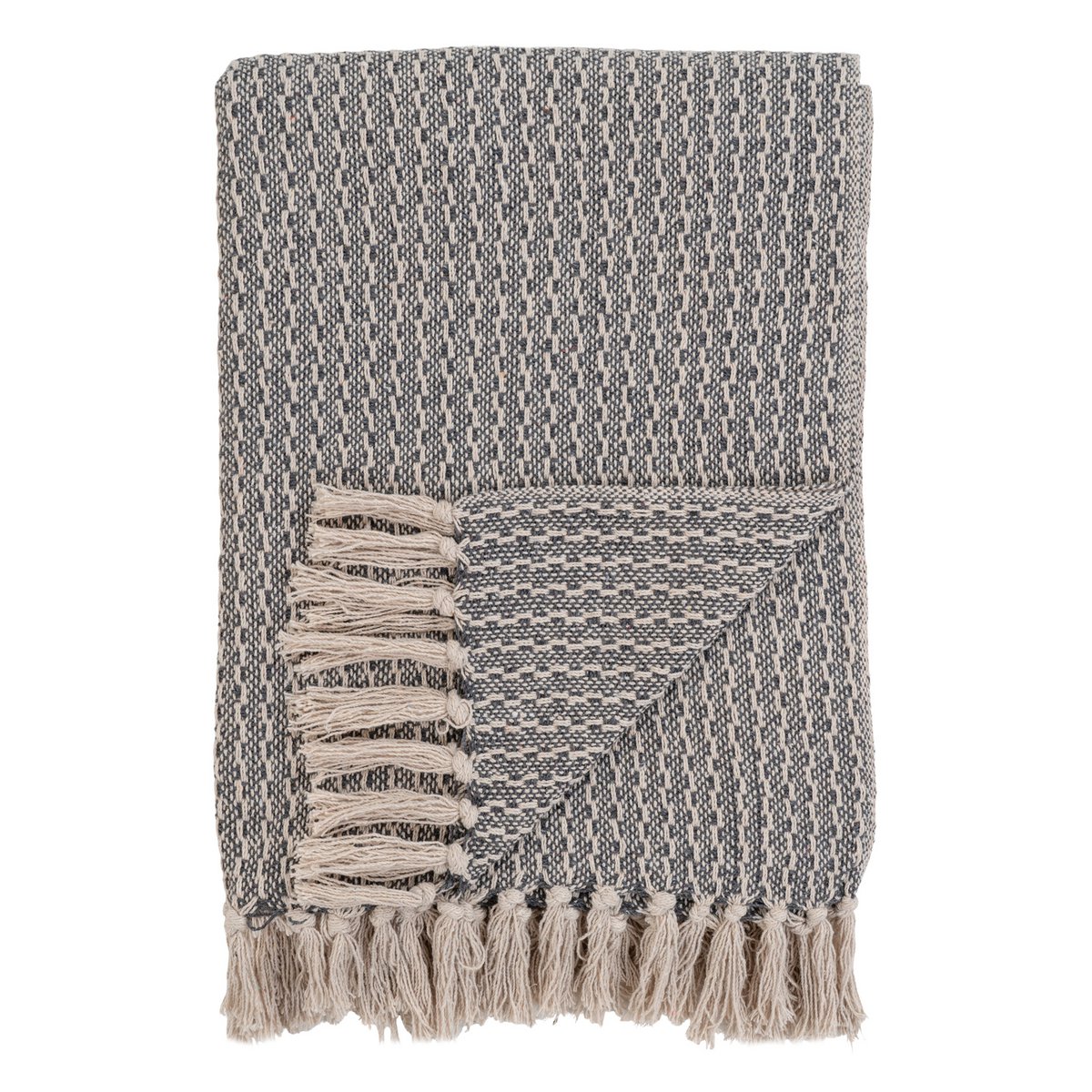Cort Plaid – 100 % recycelte Baumwolle, Dunkelgrau/Weiß – 130 x 160 cm