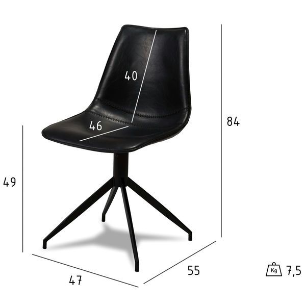 2er Set Esszimmerstühle - Drehbar - Schwarz