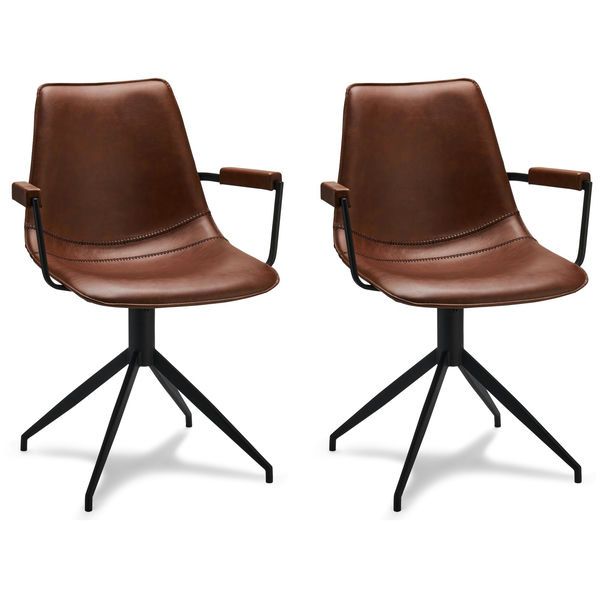 2er Set Esszimmerstühle mit Armlehne - Drehbar - Cognac Braun