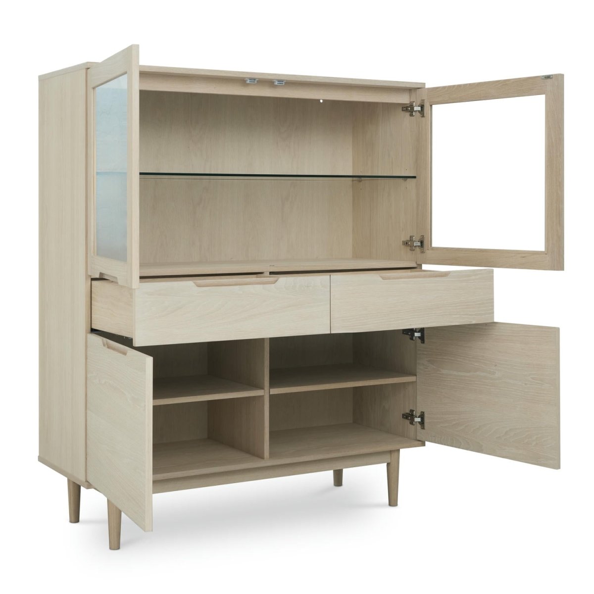 Highboard mit LED-Beleuchtung - 124 cm breit - Eiche bianco