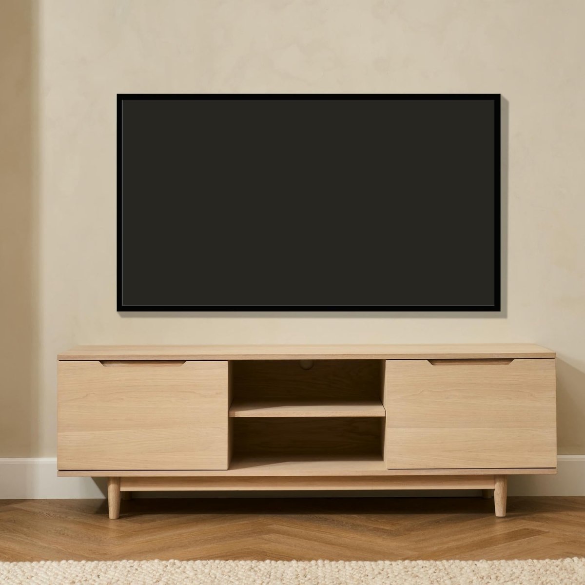 TV-Tisch mit 2 Türen - 160 cm breit - Eiche bianco