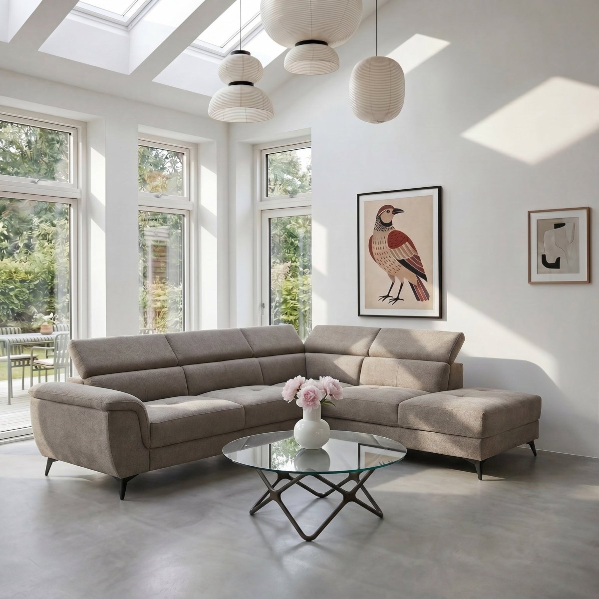L-Form Ecksofa Rechts - Stoffbezug Beige