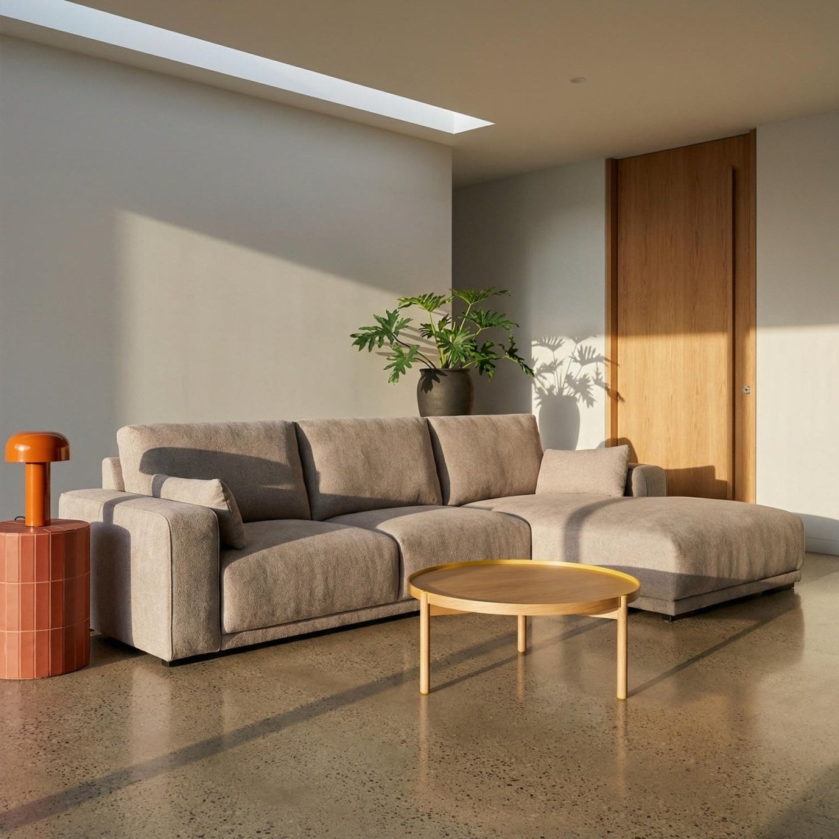 L-Form Ecksofa Rechts - Stoffbezug Beige