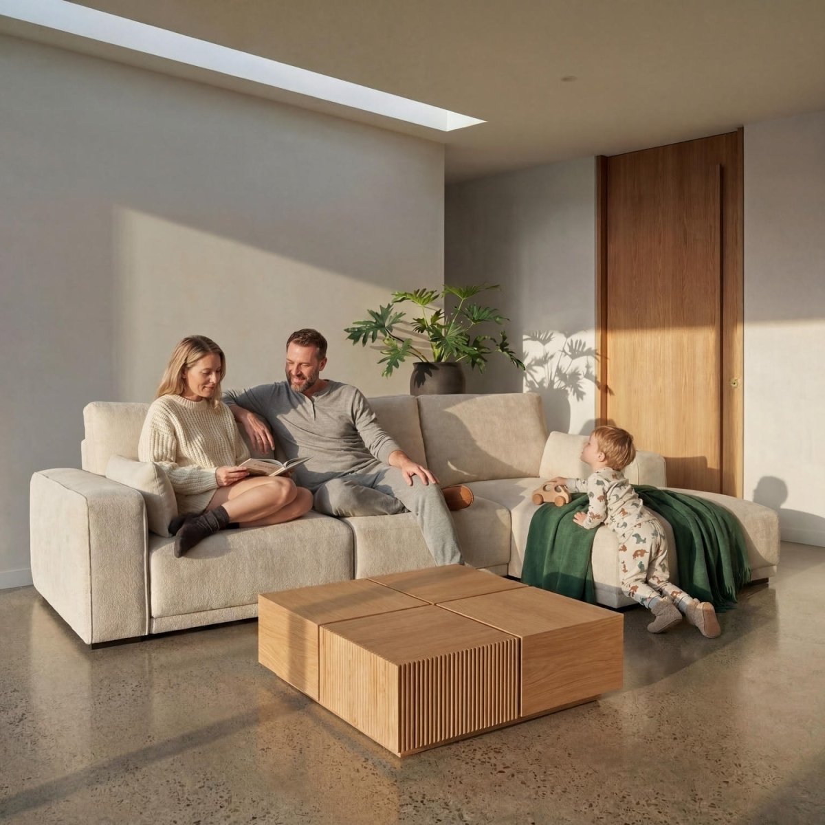 L-Form Ecksofa Rechts - Stoffbezug Creme
