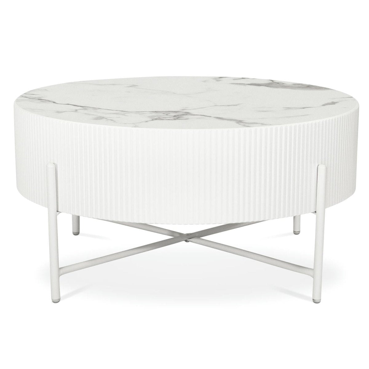 Couchtisch Rund ø80 cm - Milo in Marmoroptik Weiß | ibbedesign
