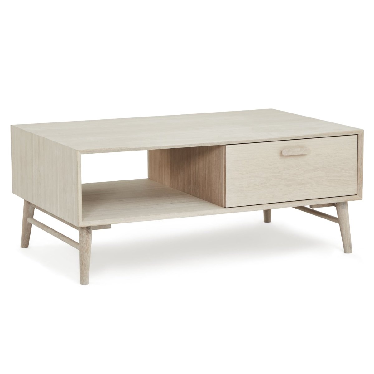 Couchtisch mit Stauraum Rechteckig 120x75 cm - Eiche Bianco
