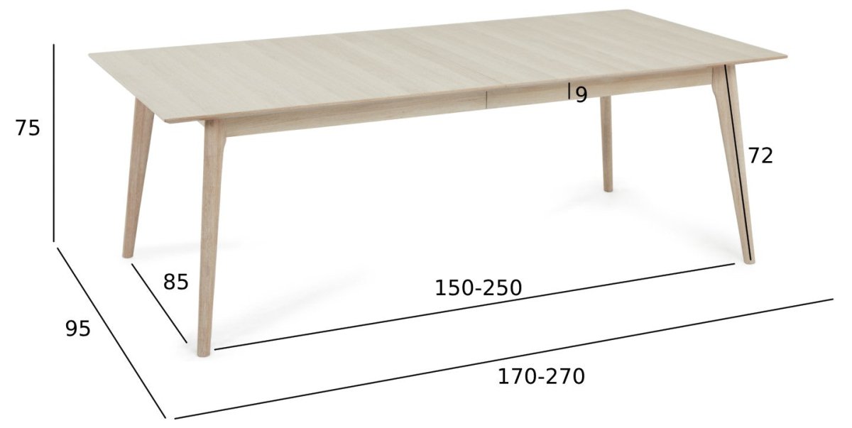 Rechteckiger Esstisch 170x95 cm - Ausziehbar bis 270 cm - Eiche bianco