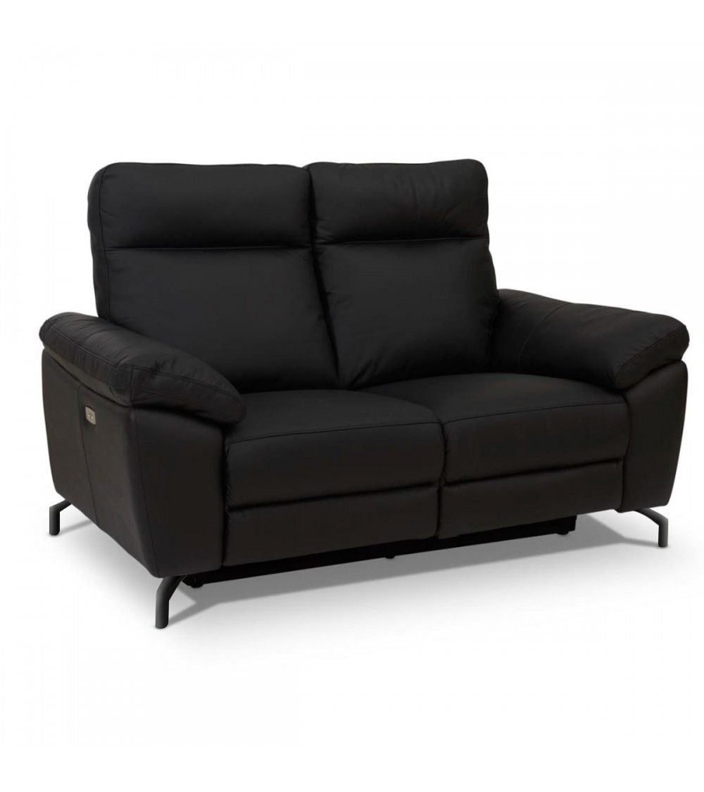 2-Sitzer Sofa - mit Elektrische Relaxfunktion, USB - Echtleder Schwarz