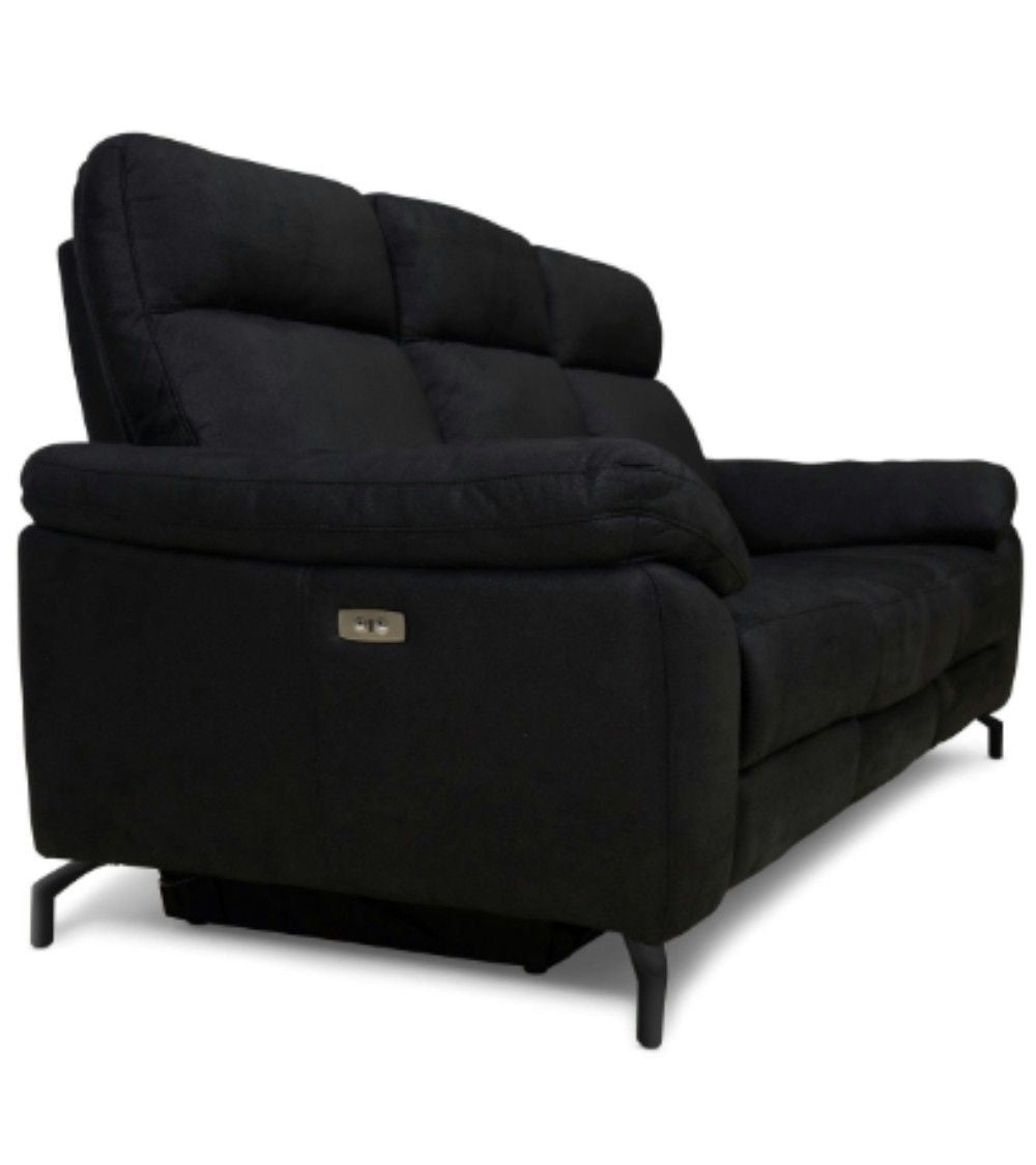 3-Sitzer Sofa - mit Elektrische Relaxfunktion, USB - Stoffbezug Schwarz