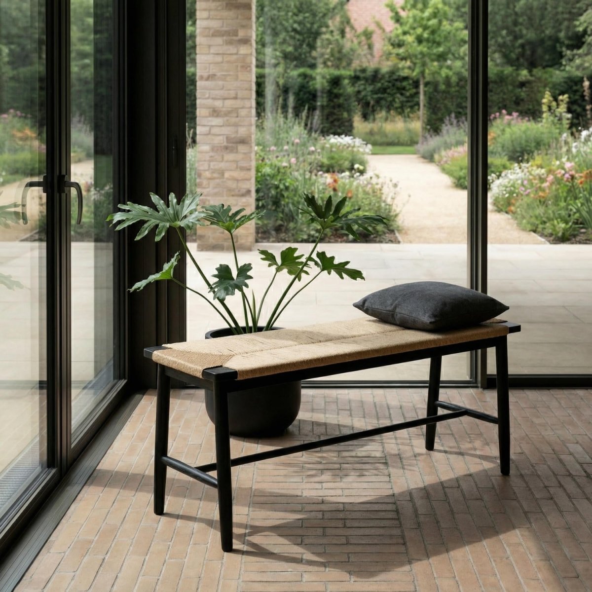 Sitzbank Prime mit Geflechtsitz - Schwarz/Beige