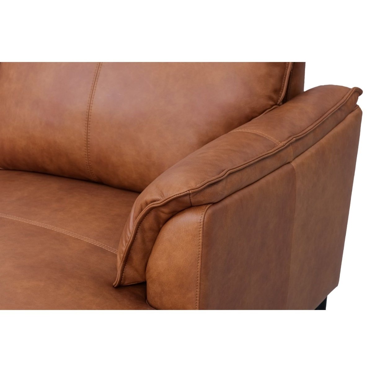 L-Form Ledersofa mit Ottomane Links - Echtleder Cognac Braun