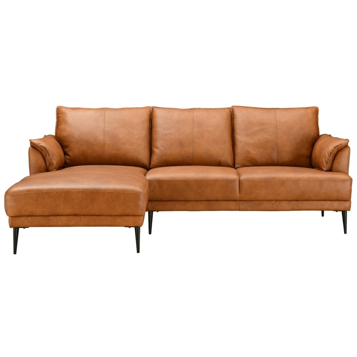 L-Form Ledersofa mit Ottomane Links - Echtleder Cognac Braun