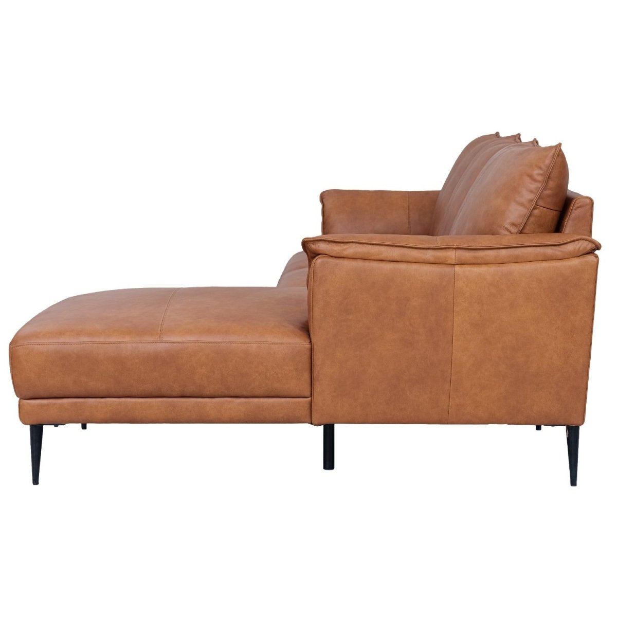 L-Form Ledersofa mit Ottomane Rechts - Echtleder Cognac Braun