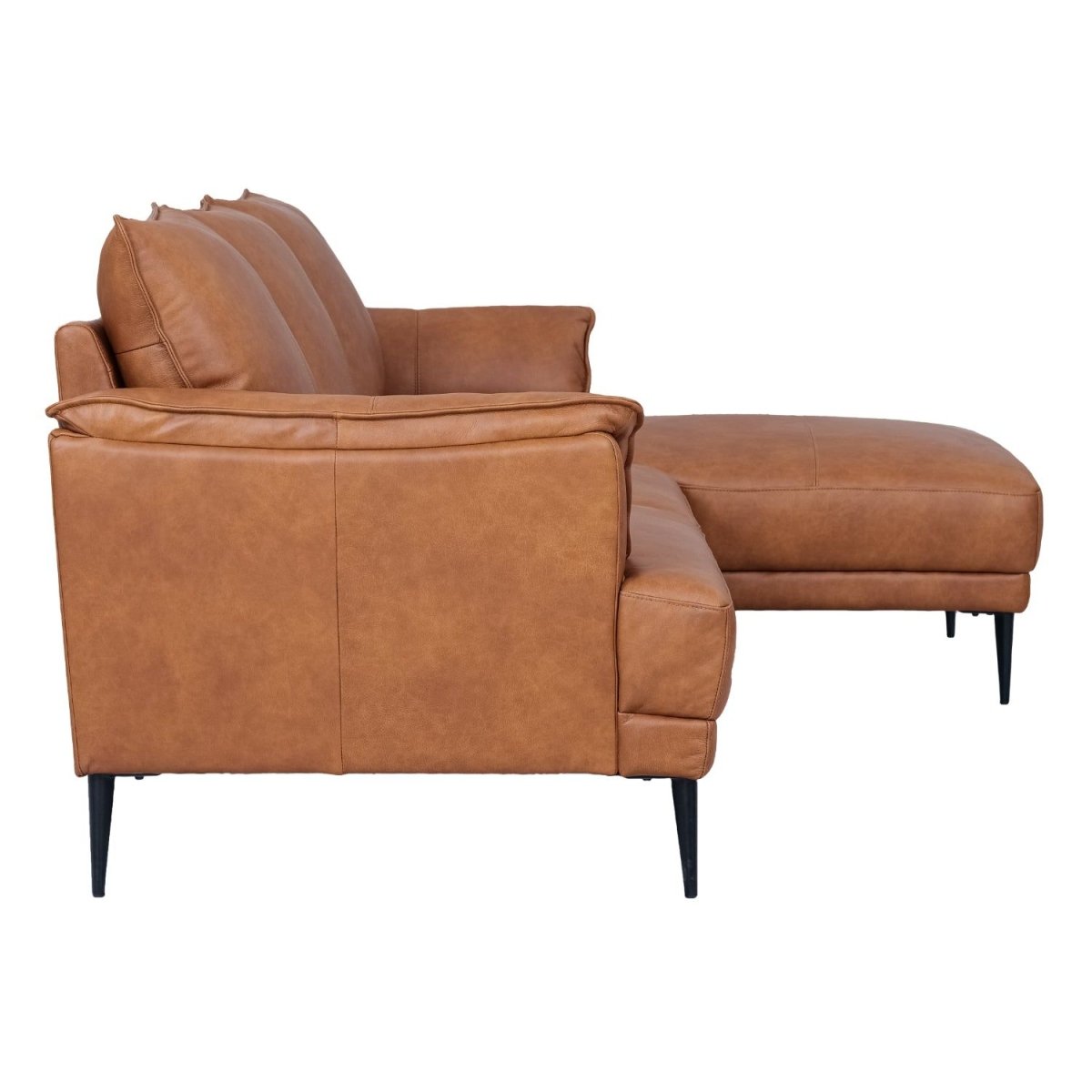 L-Form Ledersofa mit Ottomane Rechts - Echtleder Cognac Braun