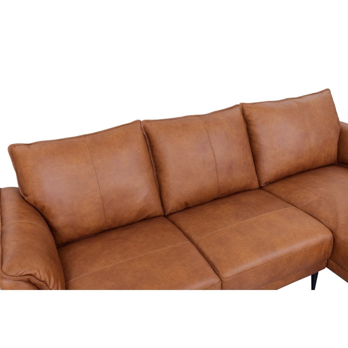 L-Form Ledersofa mit Ottomane Rechts - Echtleder Cognac Braun