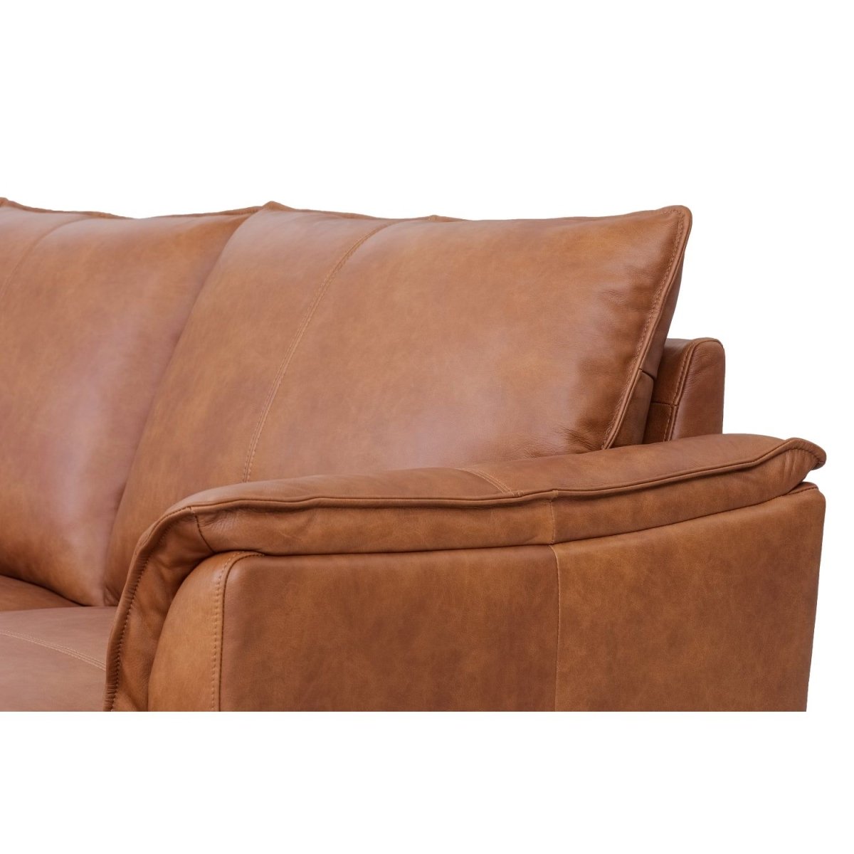 L-Form Ledersofa mit Ottomane Rechts - Echtleder Cognac Braun