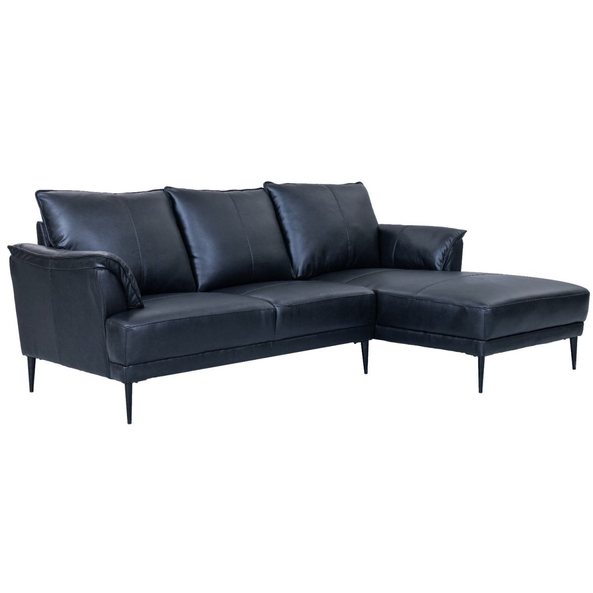 L-Form Ledersofa mit Ottomane Rechts - Echtleder Schwarz