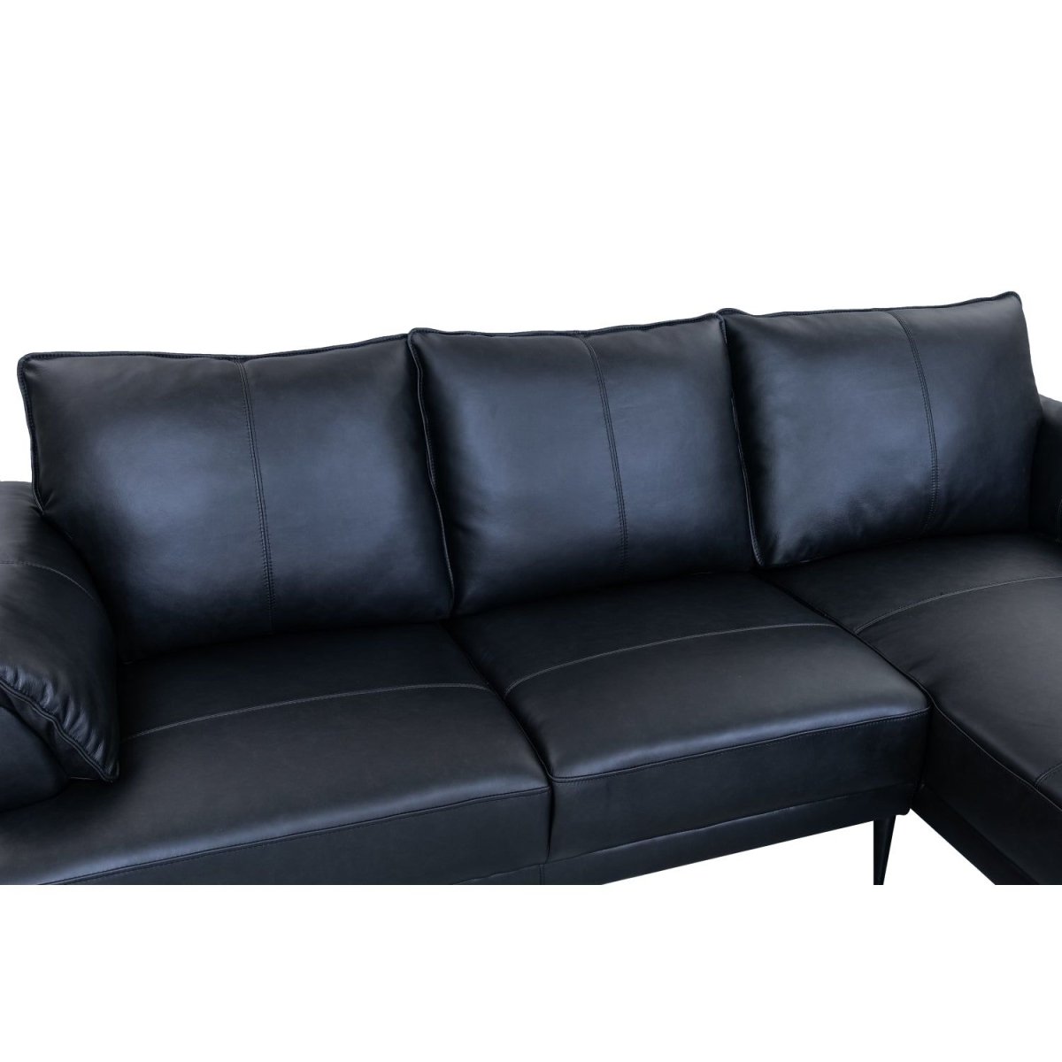 L-Form Ledersofa mit Ottomane Rechts - Echtleder Schwarz