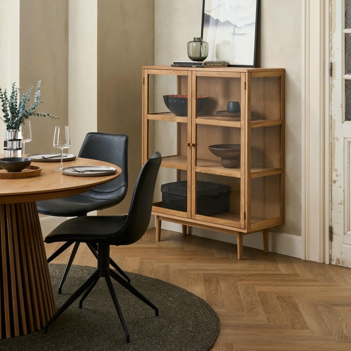 Highboard mit Glastüren - 100 cm breit - Wildeiche