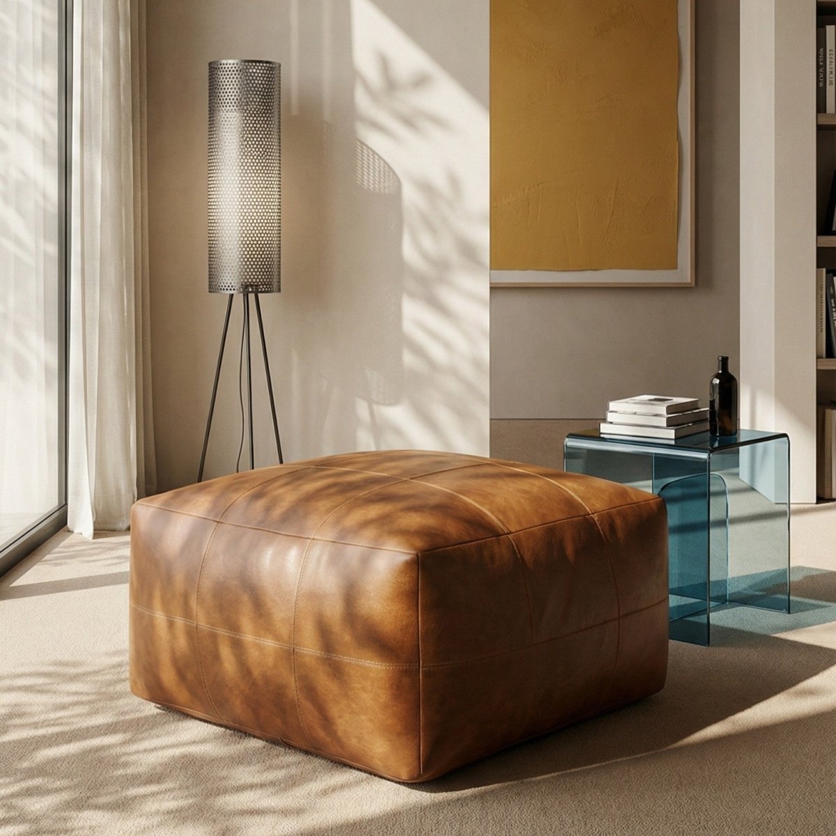 Tenna Pouf 75x75x45 cm - Cognacbraun